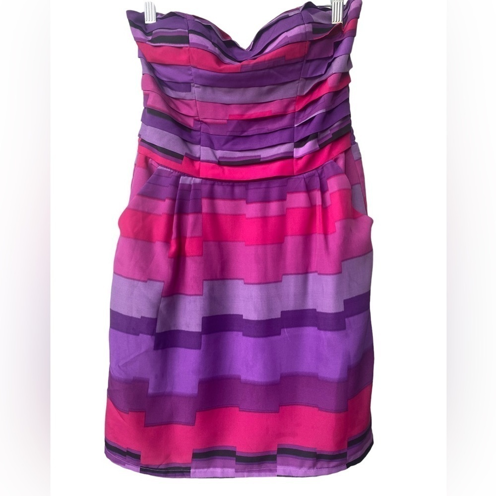 Fynn‎ and Rose Strapless Summer Wedding Guest Cocktail Pink Purple Mini Dress
